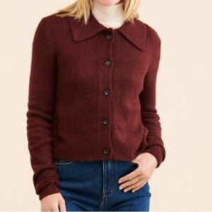 Wine Colette Collared Knit Cardigan